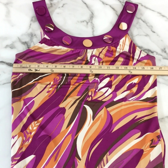 Yoana Baraschi Dress Womens XS Purple Orange Abstract Feather Print Shift Silk - Picture 13 of 14